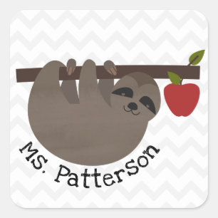 Sloth Chevron Apple Teacher Square Sticker