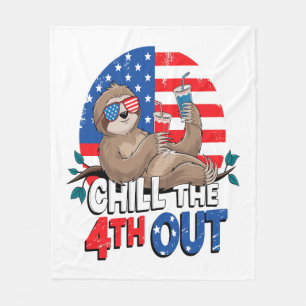 Sloth Chill the 4th out Patriotic USA Fleece Blanket
