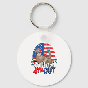 Sloth Chill the 4th out Patriotic USA Key Ring