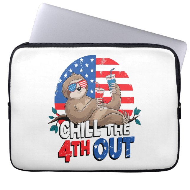 Sloth Chill the 4th out Patriotic USA Laptop Sleeve (Front)