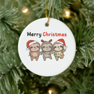 Sloth Christmas Cute Sloths Merry Christmas Ceramic Ornament
