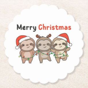 Sloth Christmas Cute Sloths Merry Christmas Paper Coaster