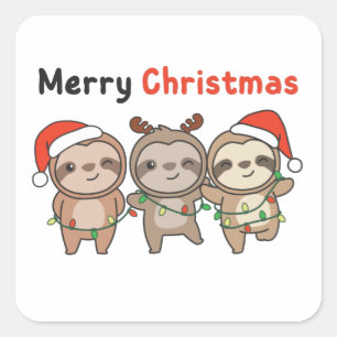 Sloth Christmas Cute Sloths Merry Christmas Square Sticker