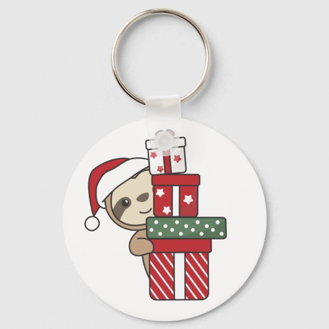 Sloth Christmas Gift Winter Sloths Keychain (Front)