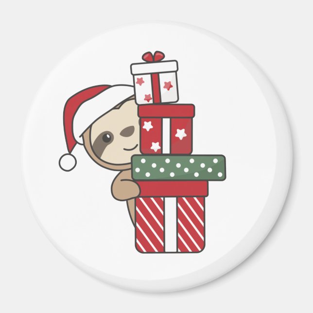 Sloth Christmas Gift Winter Sloths Magnet (Front)