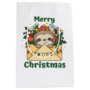 Sloth Christmas Letter Winter Animals Sloths Medium Gift Bag