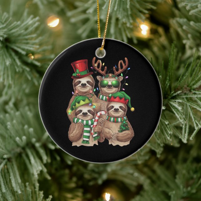 Sloth Christmas Merry Slothmas Sloth Lover Gift Ceramic Ornament (Tree)