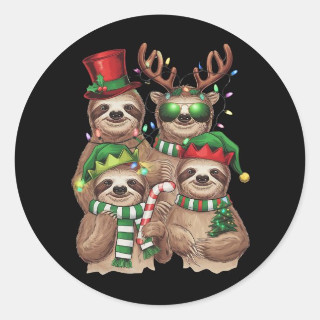 Sloth Christmas Merry Slothmas Sloth Lover Gift Classic Round Sticker (Front)