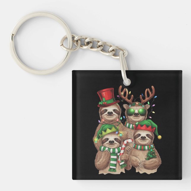 Sloth Christmas Merry Slothmas Sloth Lover Gift Key Ring (Front)
