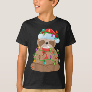 Sloth Christmas Shirt For Boys Girls Kids Lights S