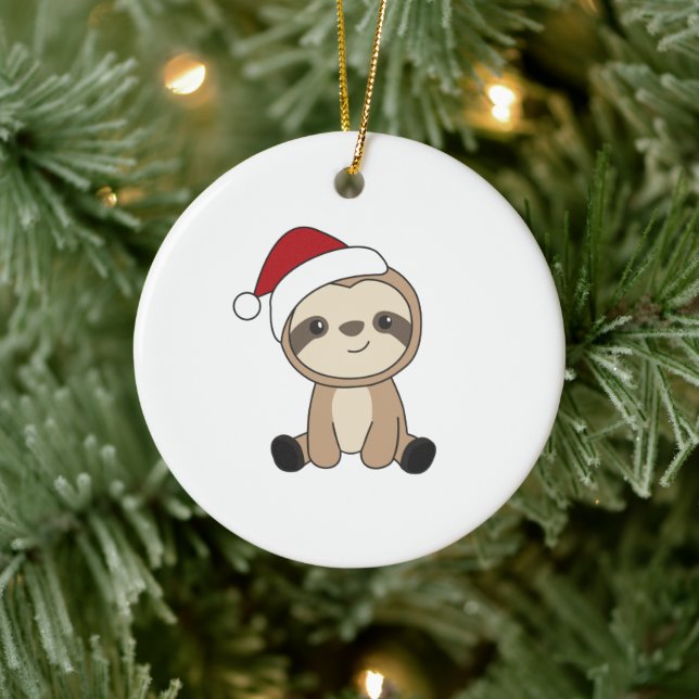 Sloth Christmas Snow Winter Animals Sloths Ceramic Ornament (Tree)