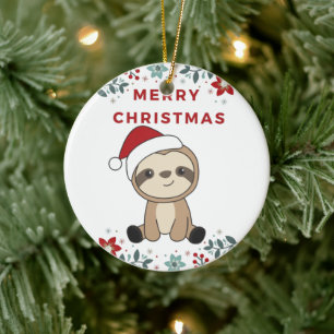 Sloth Christmas Snow Winter Animals Sloths Ceramic Ornament