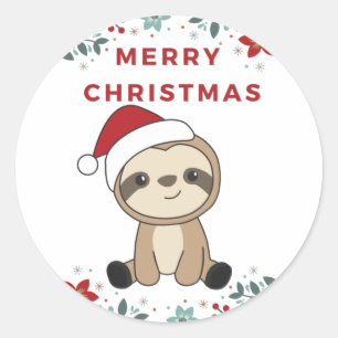 Sloth Christmas Snow Winter Animals Sloths Classic Round Sticker
