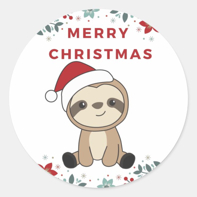 Sloth Christmas Snow Winter Animals Sloths Classic Round Sticker (Front)