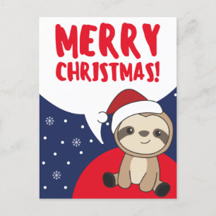 Sloth Christmas Snow Winter Animals Sloths Holiday Postcard