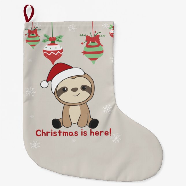 Sloth Christmas Snow Winter Animals Sloths Large C Stocking (Front)