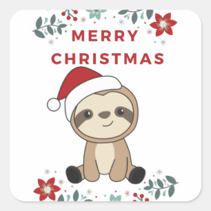 Sloth Christmas Snow Winter Animals Sloths Square Sticker