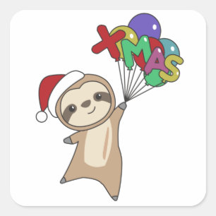 Sloth Christmas Snow Winter Animals Sloths Square Sticker