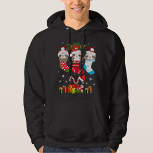 Sloth Christmas Sock Sloth Santa Hat Lights Xmas T Hoodie