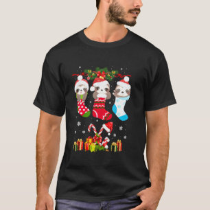 Sloth Christmas Sock Sloth Santa Hat Lights Xmas T T-Shirt