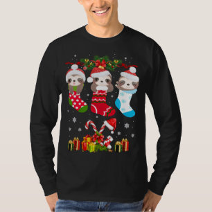 Sloth Christmas Sock Sloth Santa Hat Lights Xmas T T-Shirt