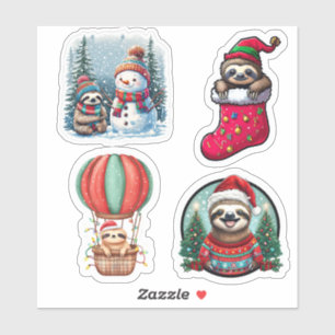 Sloth Christmas Stickers, Cute Sloth Holiday