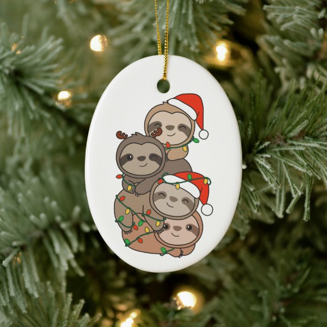 Sloth Christmas Tree Christmas Animals Sloths Ceramic Ornament (Tree)