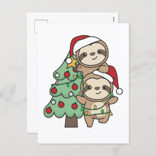  Sloth Christmas Tree Christmas Animals Sloths Holiday Postcard
