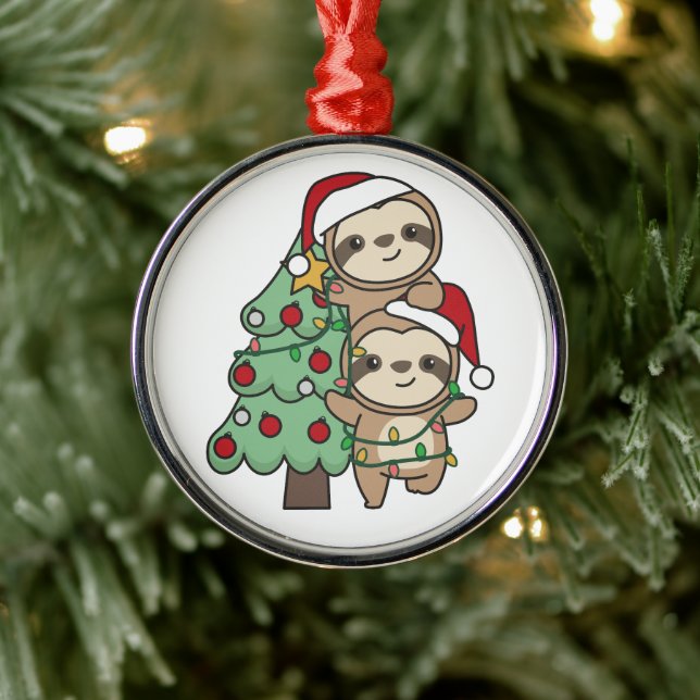  Sloth Christmas Tree Christmas Animals Sloths Metal Ornament (Tree)