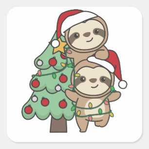  Sloth Christmas Tree Christmas Animals Sloths Square Sticker