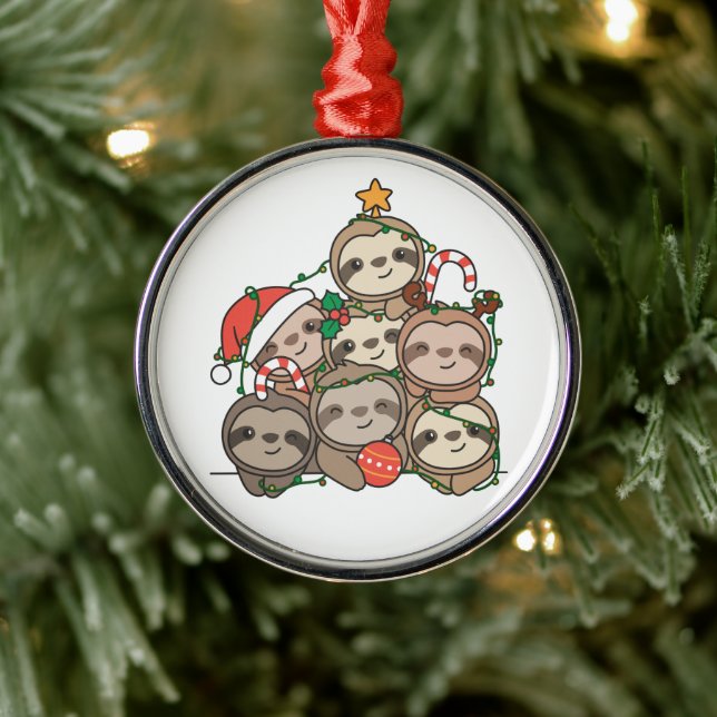 Sloth Christmas Tree Funny Animal Christmas Cerami Metal Ornament (Tree)
