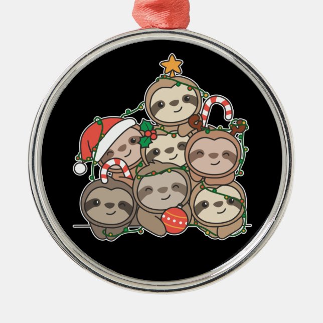 Sloth Christmas Tree Funny Animal Christmas Cerami Metal Ornament (Front)