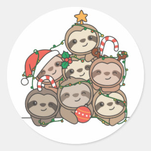 Sloth Christmas Tree Funny Animal Christmas Classi Classic Round Sticker
