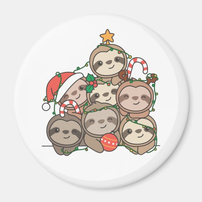 Sloth Christmas Tree Funny Animal Christmas Magnet (Front)