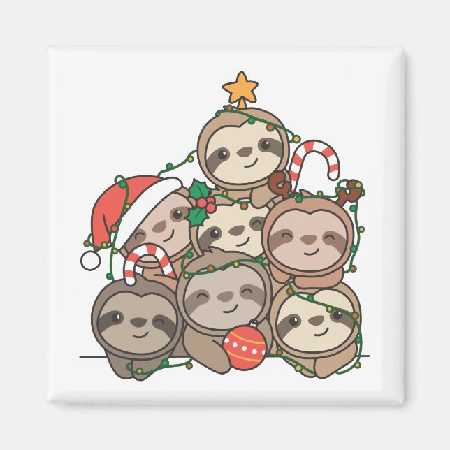 Sloth Christmas Tree Funny Animal Christmas Magnet (Front)