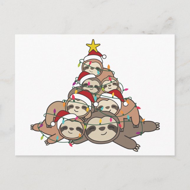 Sloth Christmas Tree Funny Animal Christmas Postca Postcard (Front)