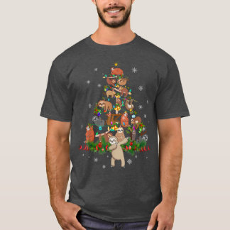 Sloth Christmas Tree Lights Santa Hat Funny Sloth  T-Shirt