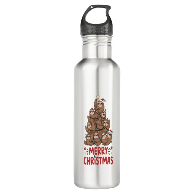 Sloth Christmas Tree Merry Holiday 710 Ml Water Bottle (Front)