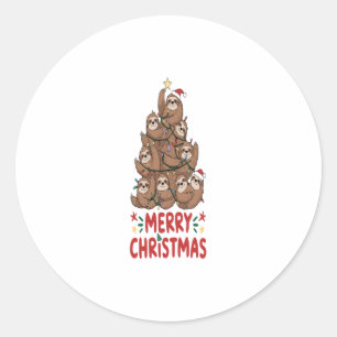 Sloth Christmas Tree Merry Holiday Classic Round Sticker