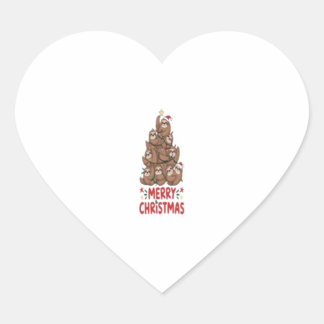 Sloth Christmas Tree Merry Holiday Heart Sticker (Front)
