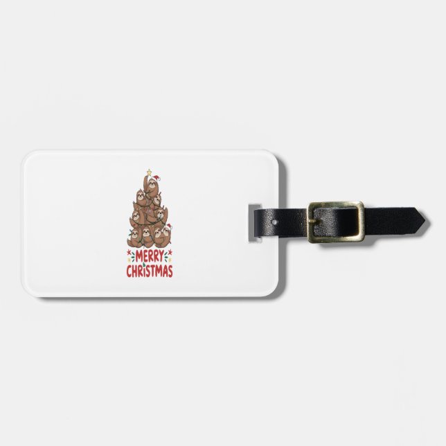 Sloth Christmas Tree Merry Holiday Luggage Tag (Front Horizontal)