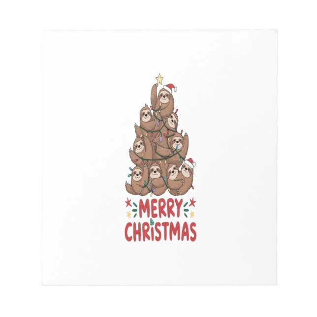 Sloth Christmas Tree Merry Holiday Notepad (Front)