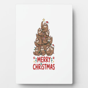 Sloth Christmas Tree Merry Holiday Plaque