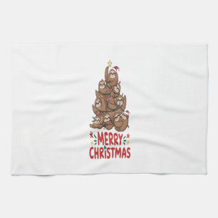 Sloth Christmas Tree Merry Holiday Tea Towel