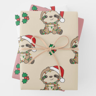 Sloth Christmas Winter Animals Holiday Sloths Wrapping Paper Sheet