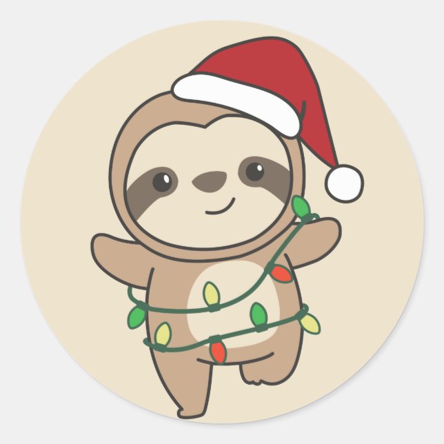 Sloth Christmas Winter Animals Sloths Classic Roun Round Sticker (Front)