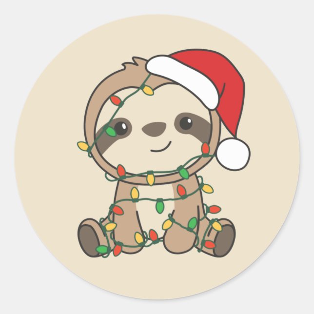 Sloth Christmas Winter Animals Sloths Classic Roun Round Sticker (Front)
