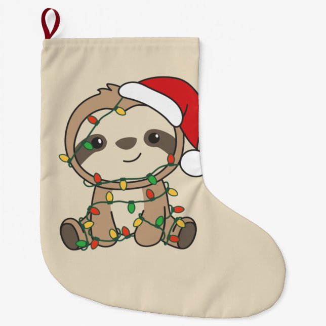 Sloth Christmas Winter Animals Sloths Large Christ Stocking (Front)