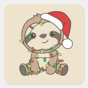 Sloth Christmas Winter Animals Sloths Square Stick Sticker