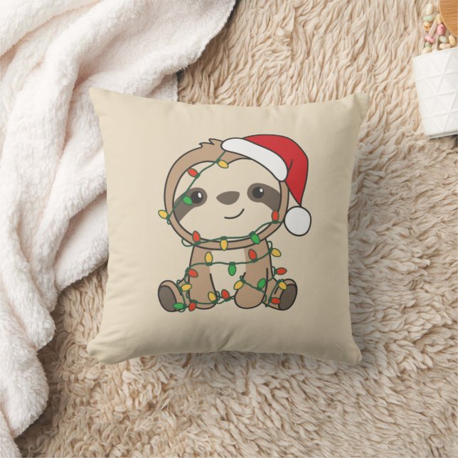 Sloth Christmas Winter Animals Sloths Throw Pillow (Blanket)